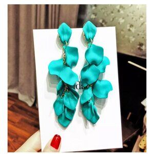 Turquoise acrylic earrings , blue petal earrings , rose petal earrings